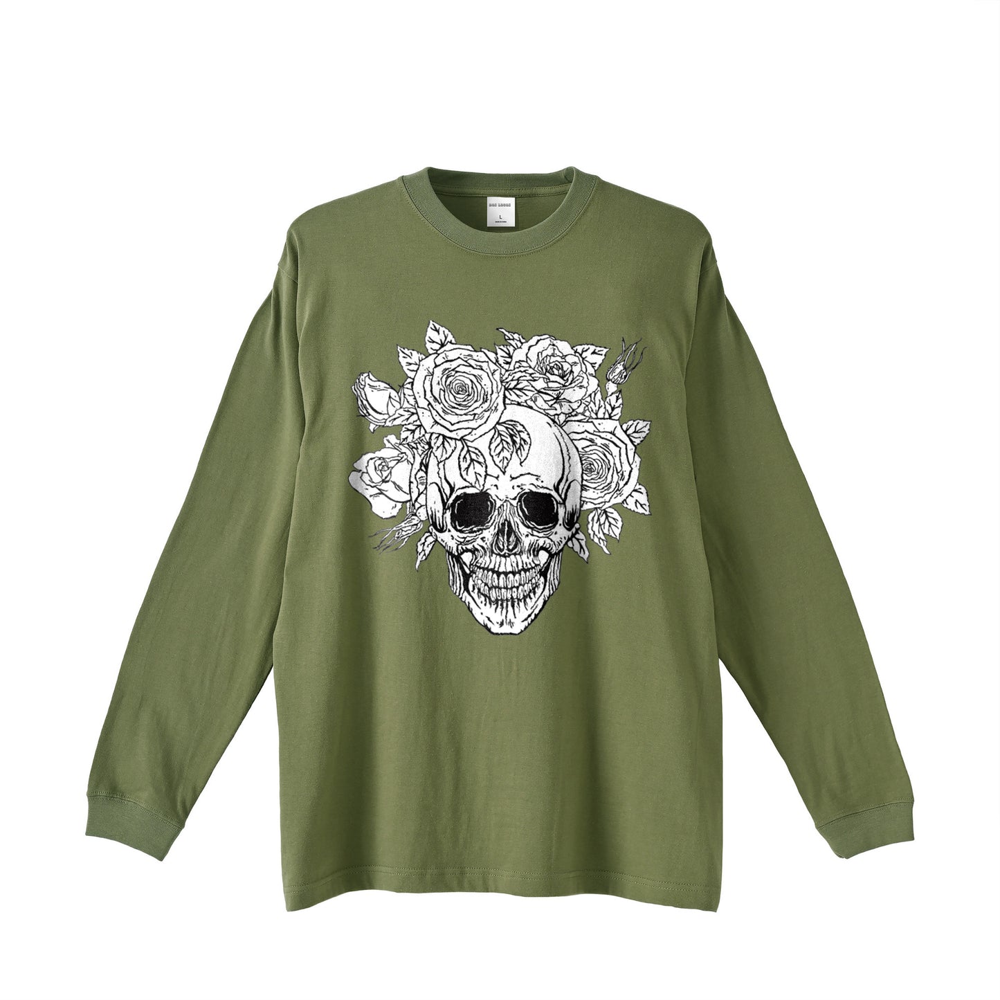 袖リブロンティー　スカルローズ olive-drab image