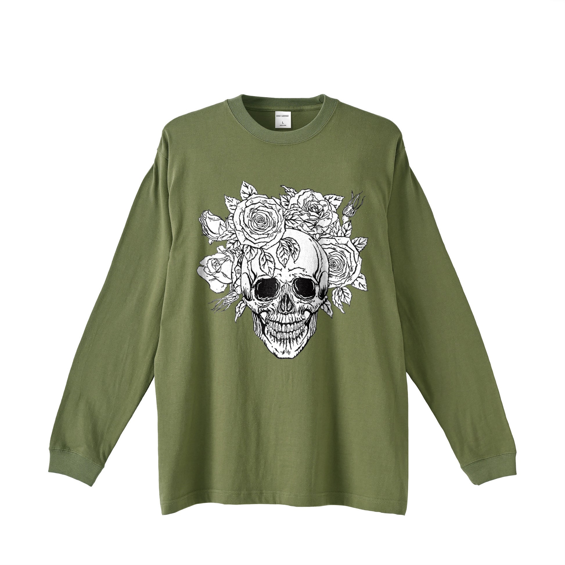 袖リブロンティー　スカルローズ olive-drab image